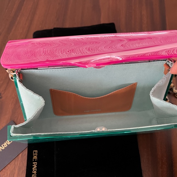 EDIE PARKER Malachite & Pink Acrylic Box Bag Tortoise Chain Hardbody Lady RARE - Picture 7 of 12